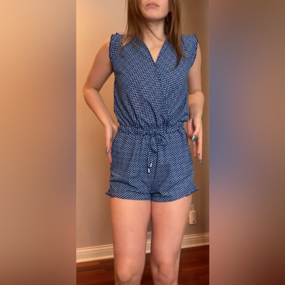 Blue/white graphic romper